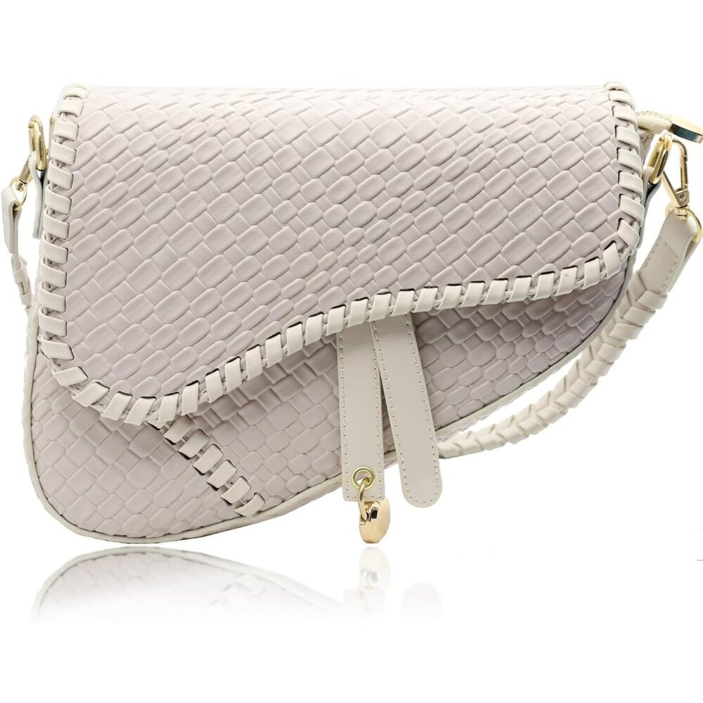Women's White Saddle Shoulder Bag Clutch Purse Small Crocodile Leather Bag